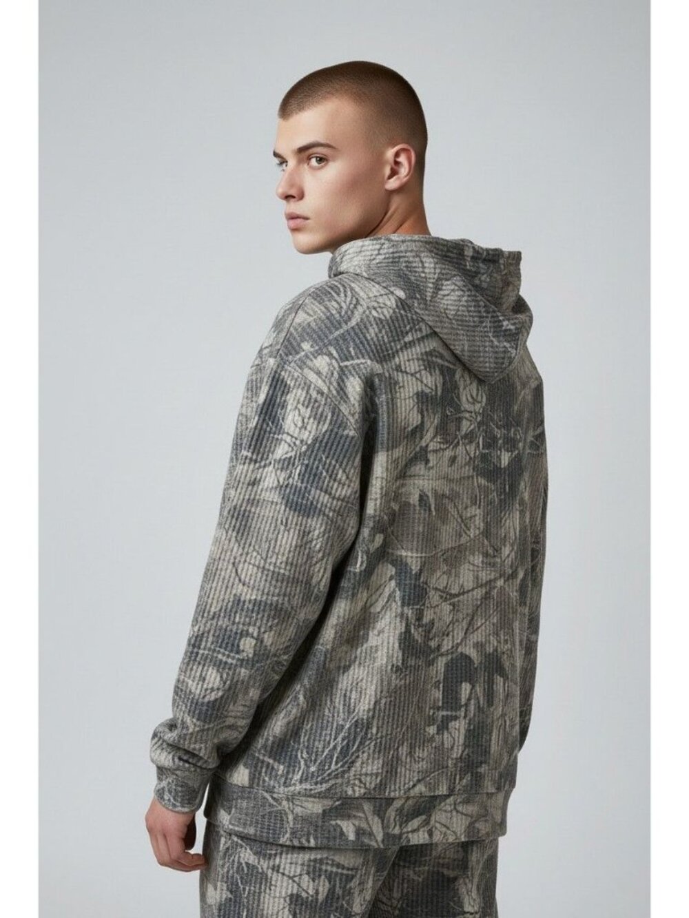 Negative Space Camo Long Sleeve Waffle Knit Hoodie Men’s – Size Small – NWT - Picture 3 of 4